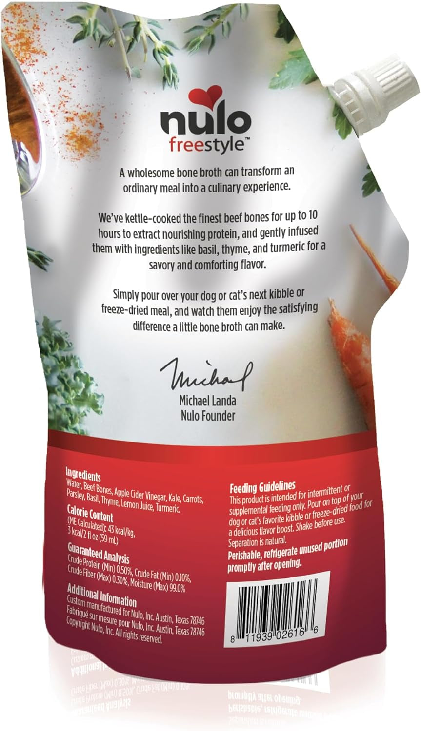 Freestyle Bone Broth, Premium Food Topper for Cats and Dogs, with Collagen and Chondroitin Sulfate to Help Boost the Quality of Your Pet’S Coat and Skin, 20 FL Oz Pouch